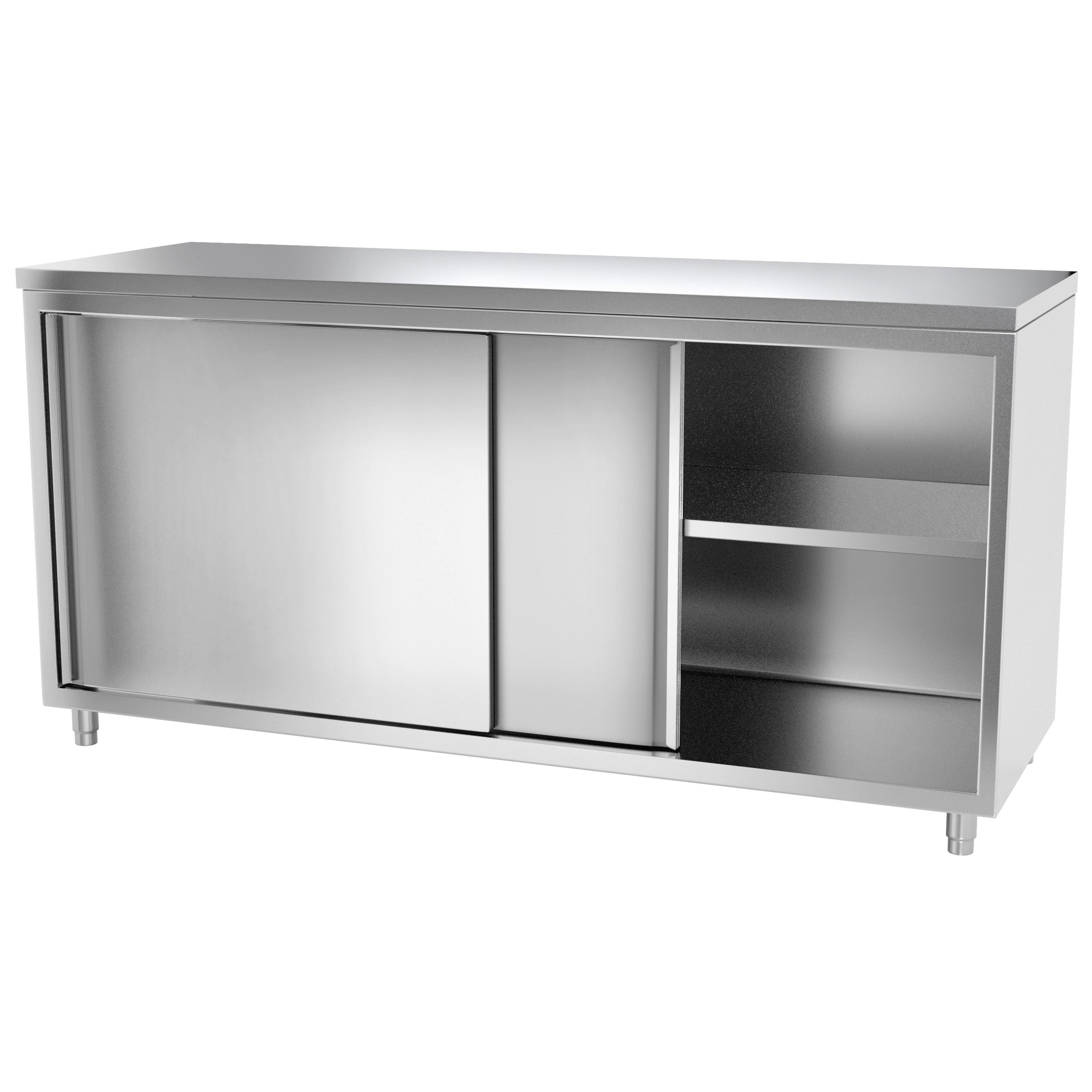 Stainless steel work cabinet - 2.0 m - with sliding door