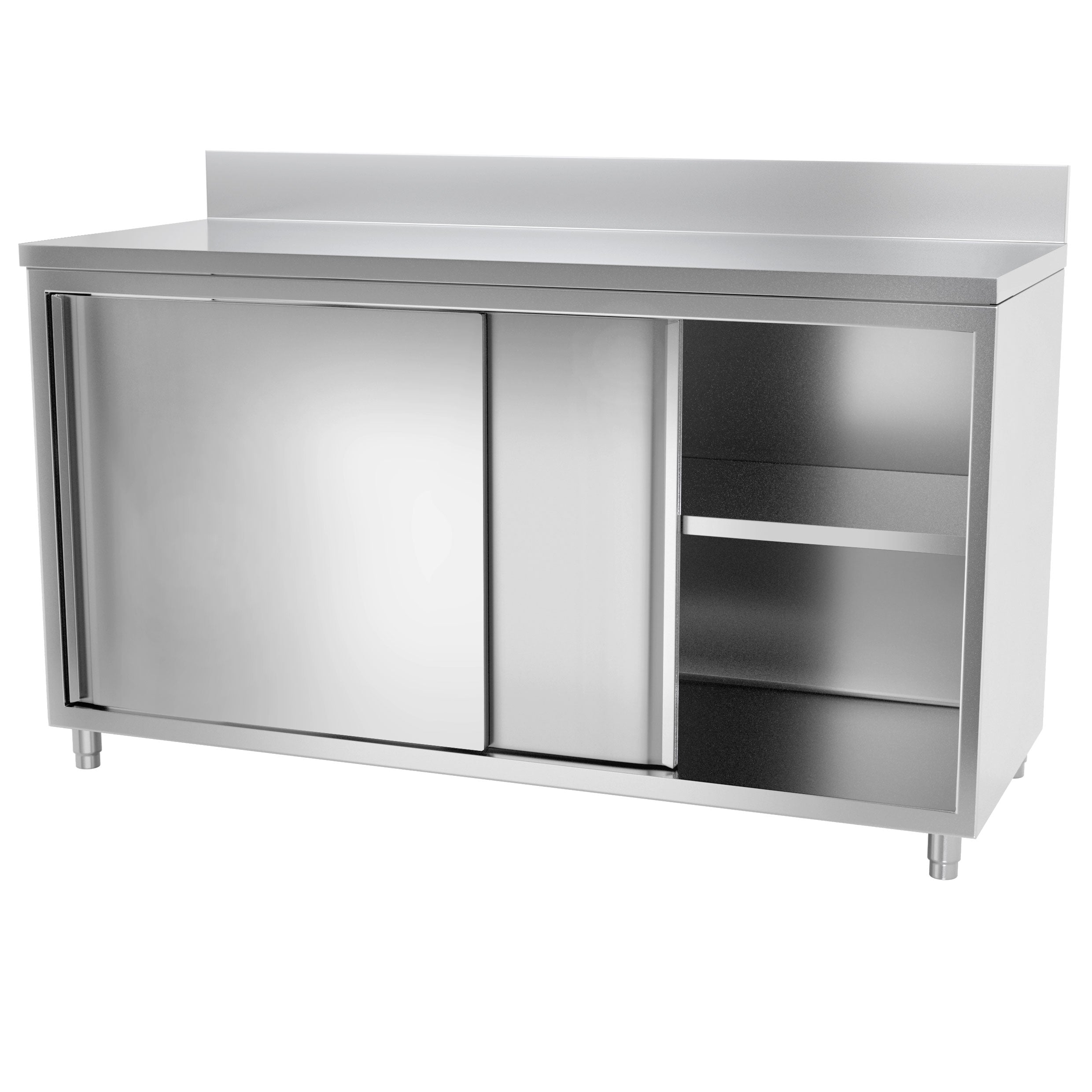 Stainless steel work cabinet - 1.6 m - with sliding door and stand