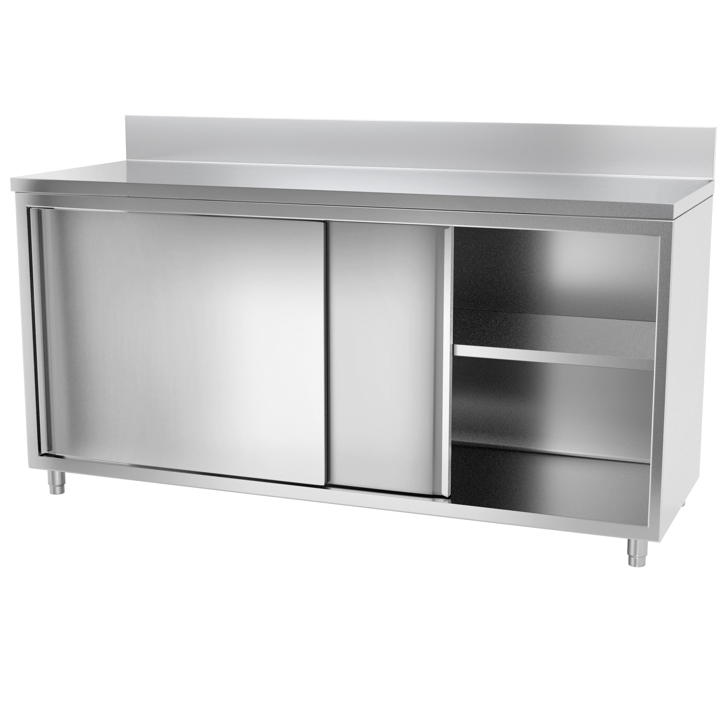 Work cabinet in stainless steel ECO - 2.0 m - with sliding door and back