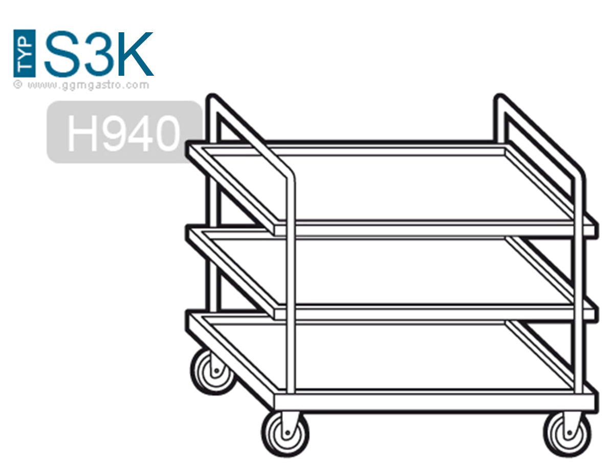 Serving trolley 1.0 m - with 3 x shelves