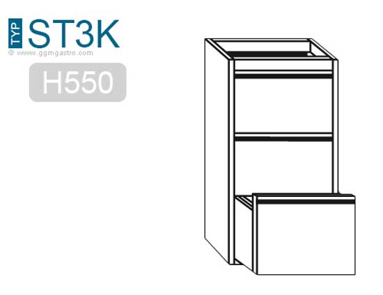 Stainless steel drawer table - 0.4 m - with 3 drawers - substructure module for work tables depth 800