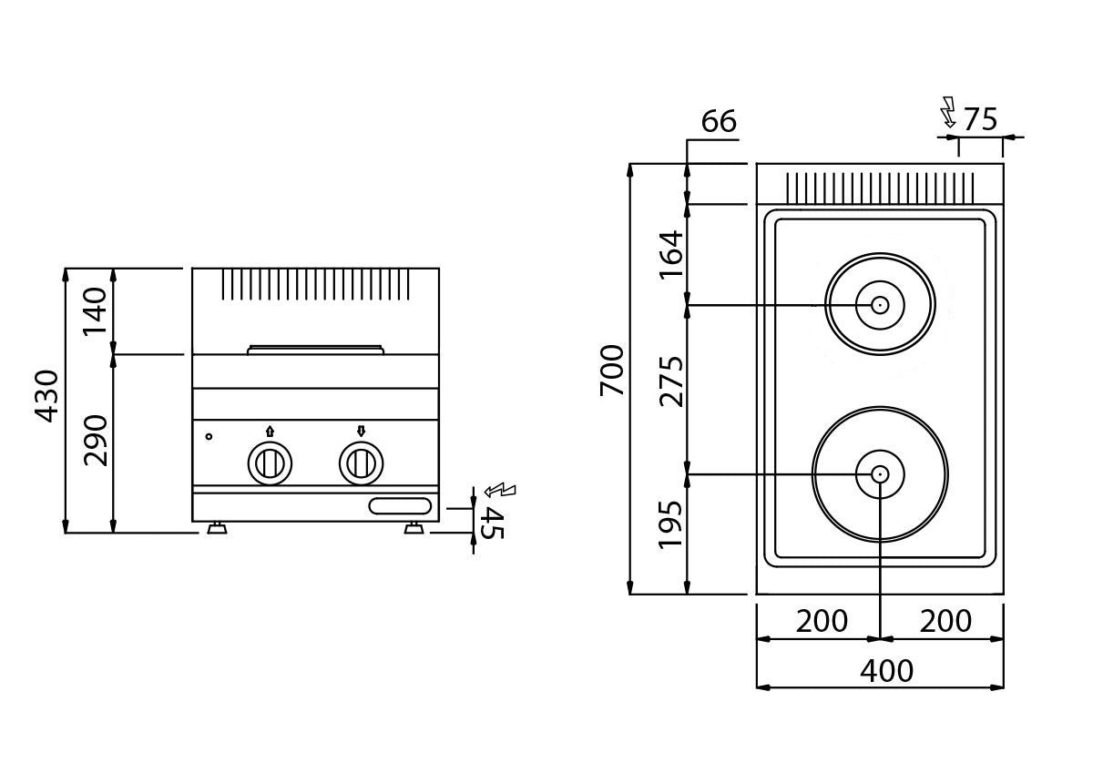 Electric hobs with two round plates (4.6 kW)