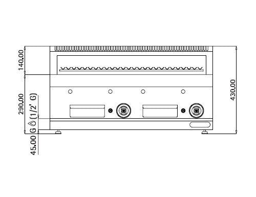 Gas grill with volcanic stones (14 kW) - with tilting grid