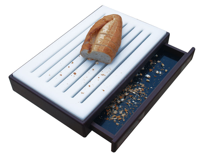 Bread cutting board with crumb compartment