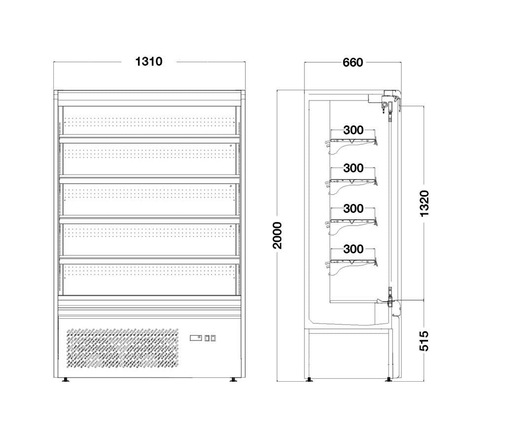 Wall cooling shelf 471 liters - with 4 shelves - matt black