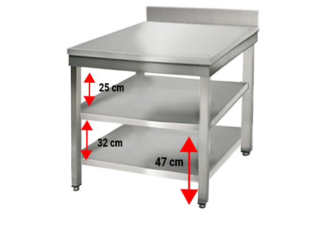 Stainless steel ECO work table - 0.8 m - with lower shelf and board