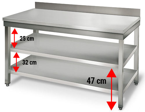 Stainless steel ECO work table - 1.0 m - with lower shelf and board