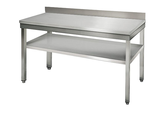 Stainless steel ECO work table - 1.4 m - with lower shelf and board