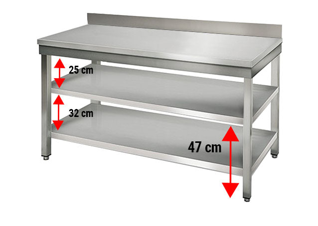 Stainless steel ECO work table - 1.4 m - with lower shelf and board