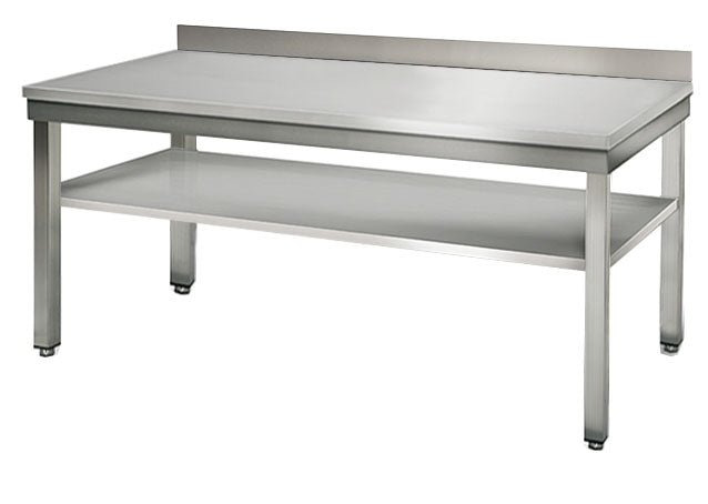 Stainless steel ECO work table - 2.0 m - with lower shelf and board