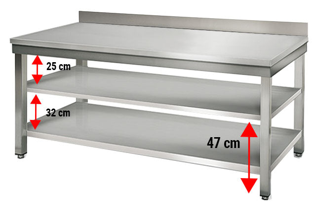 Stainless steel ECO work table - 2.0 m - with lower shelf and board