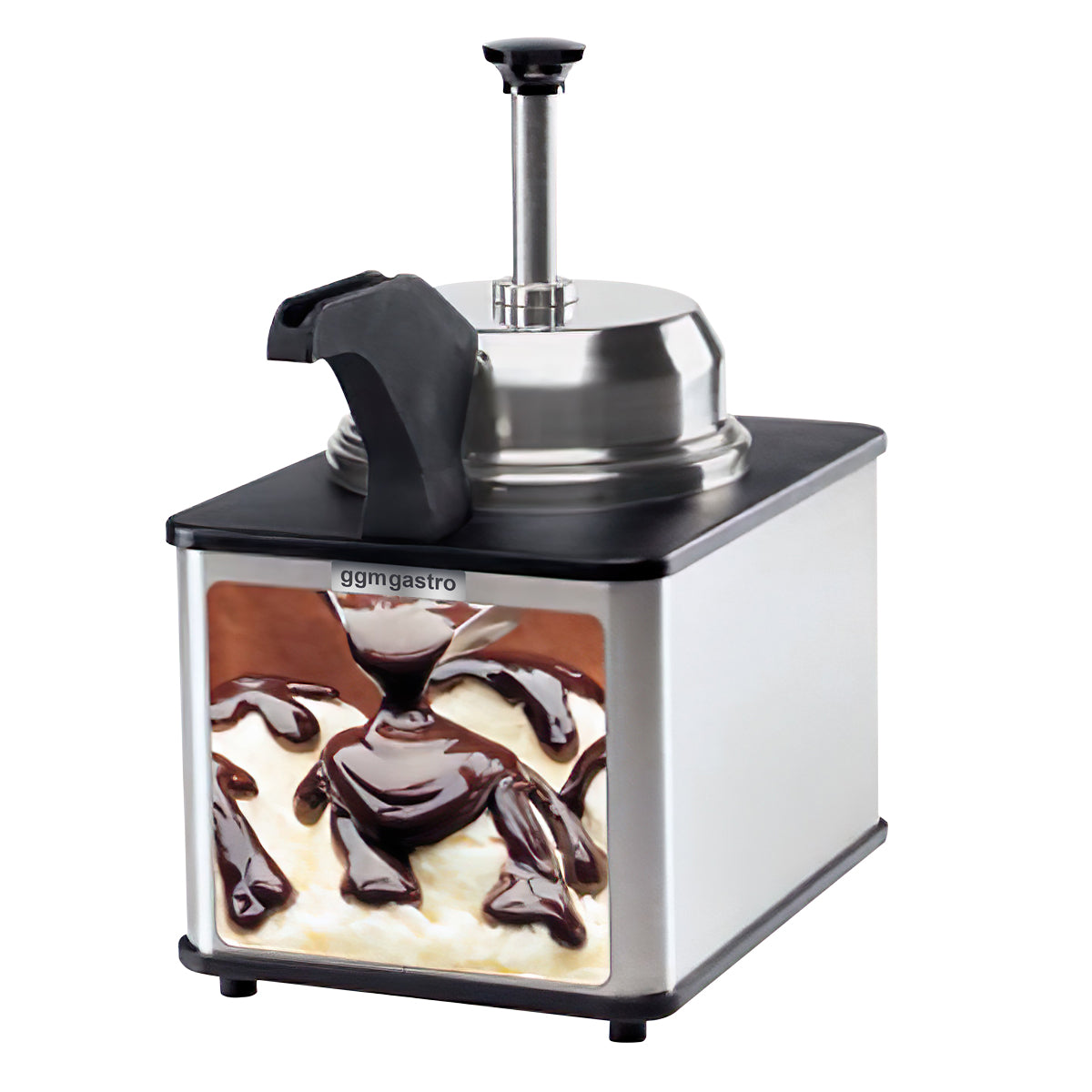 Chocolate icing bowl with pump and heated nozzle