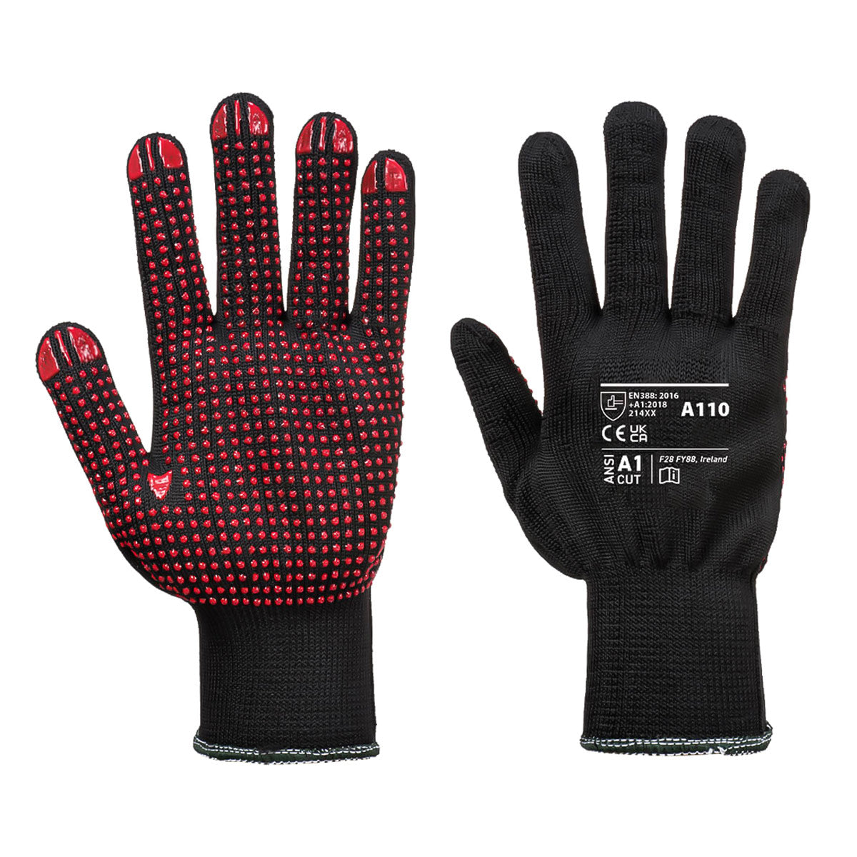 (10 Pairs) PVC Gloves - Black/Red - Size: M