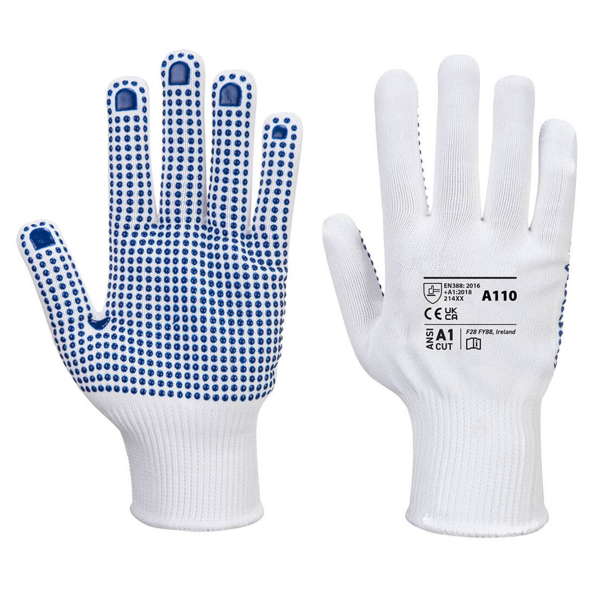 (10 Pairs) PVC Gloves with Tip - White/Blue - Size: M