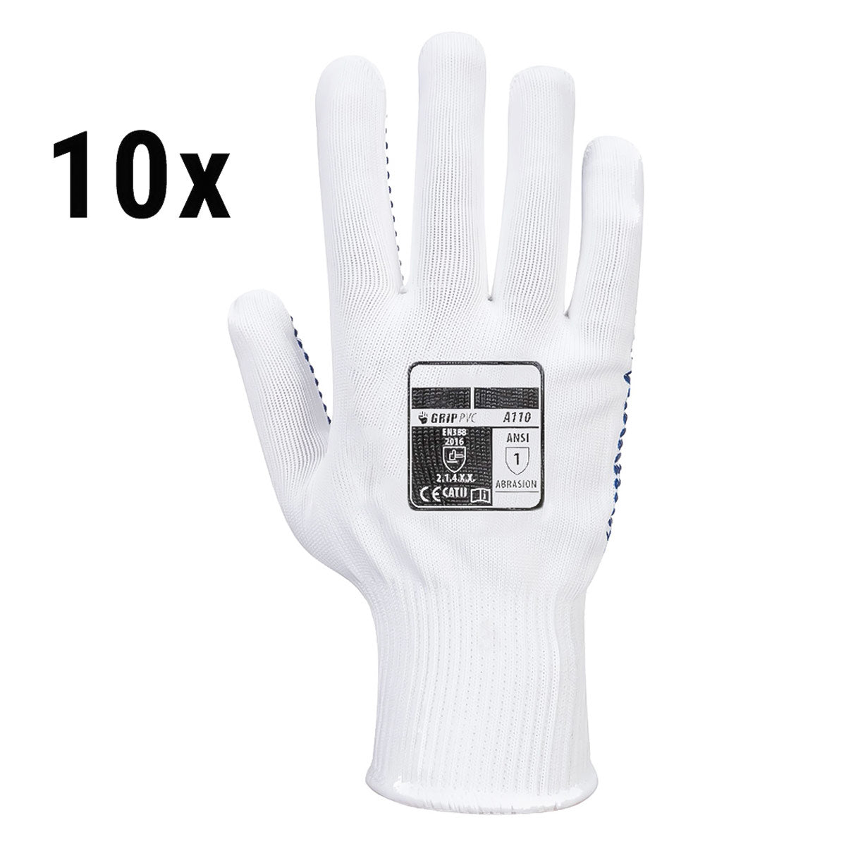 (10 Pairs) PVC Gloves with Tip - White/Blue - Size: M