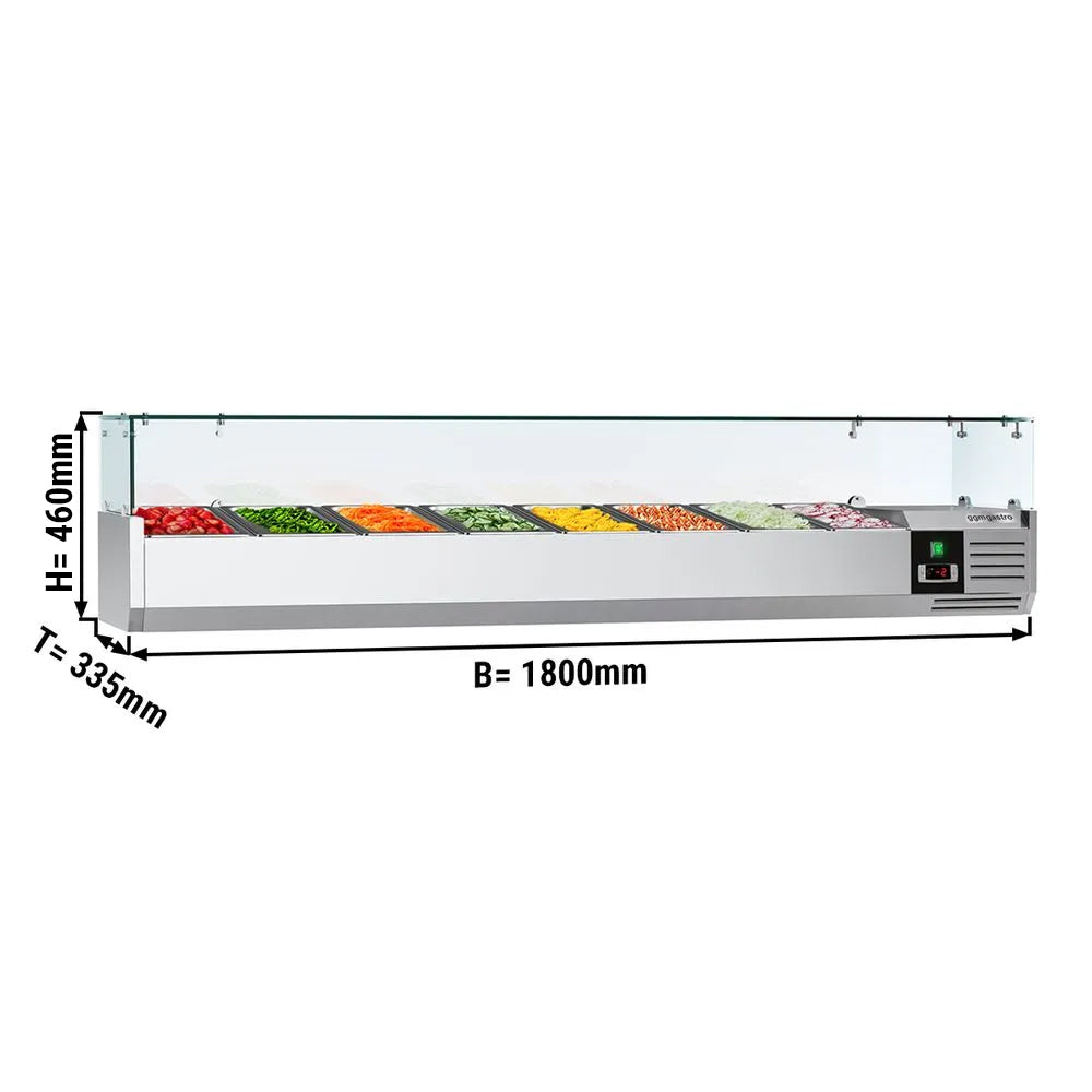 Refrigerated showcase PREMIUM - 1.8 x 0.34 m - for containers 8x 1/4 GN