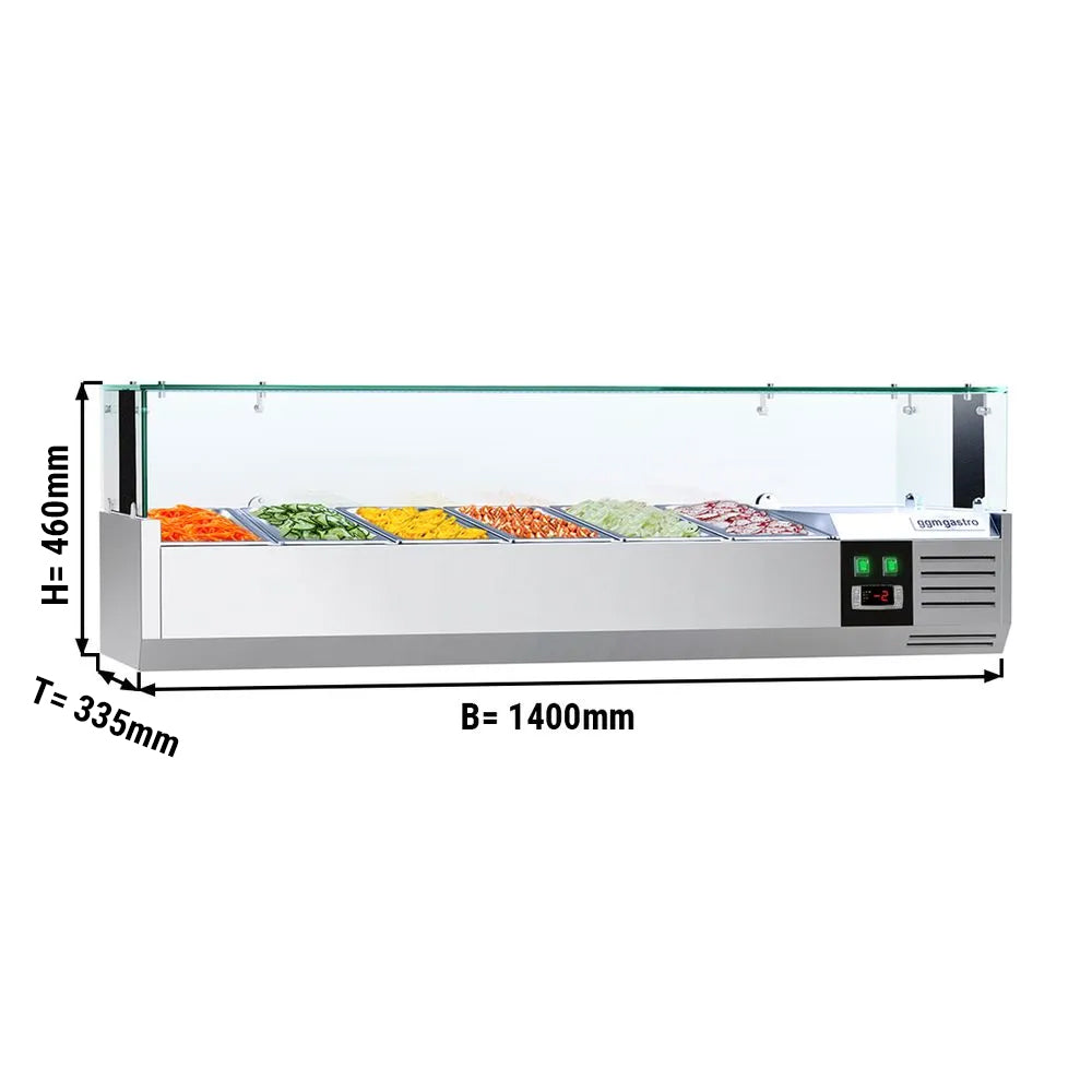 Хладилна горна витрина PREMIUM - 1,4 x 0,34 m - за 6x 1/4 GN контейнера