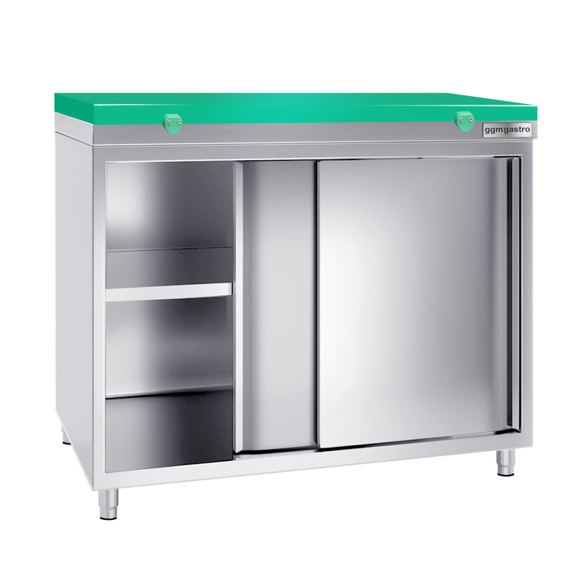 PREMIUM stainless steel work cabinet - 1.0 m - with sliding door - including cutting board in green