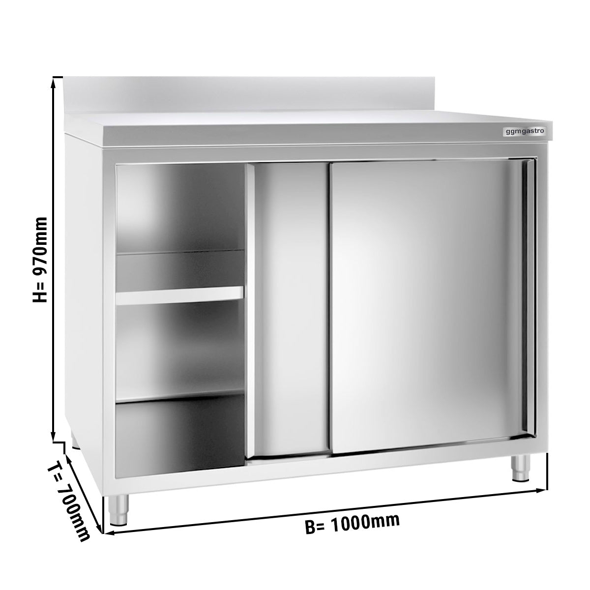 Work cabinet in stainless steel ECO - 1.0 m - with sliding door and back