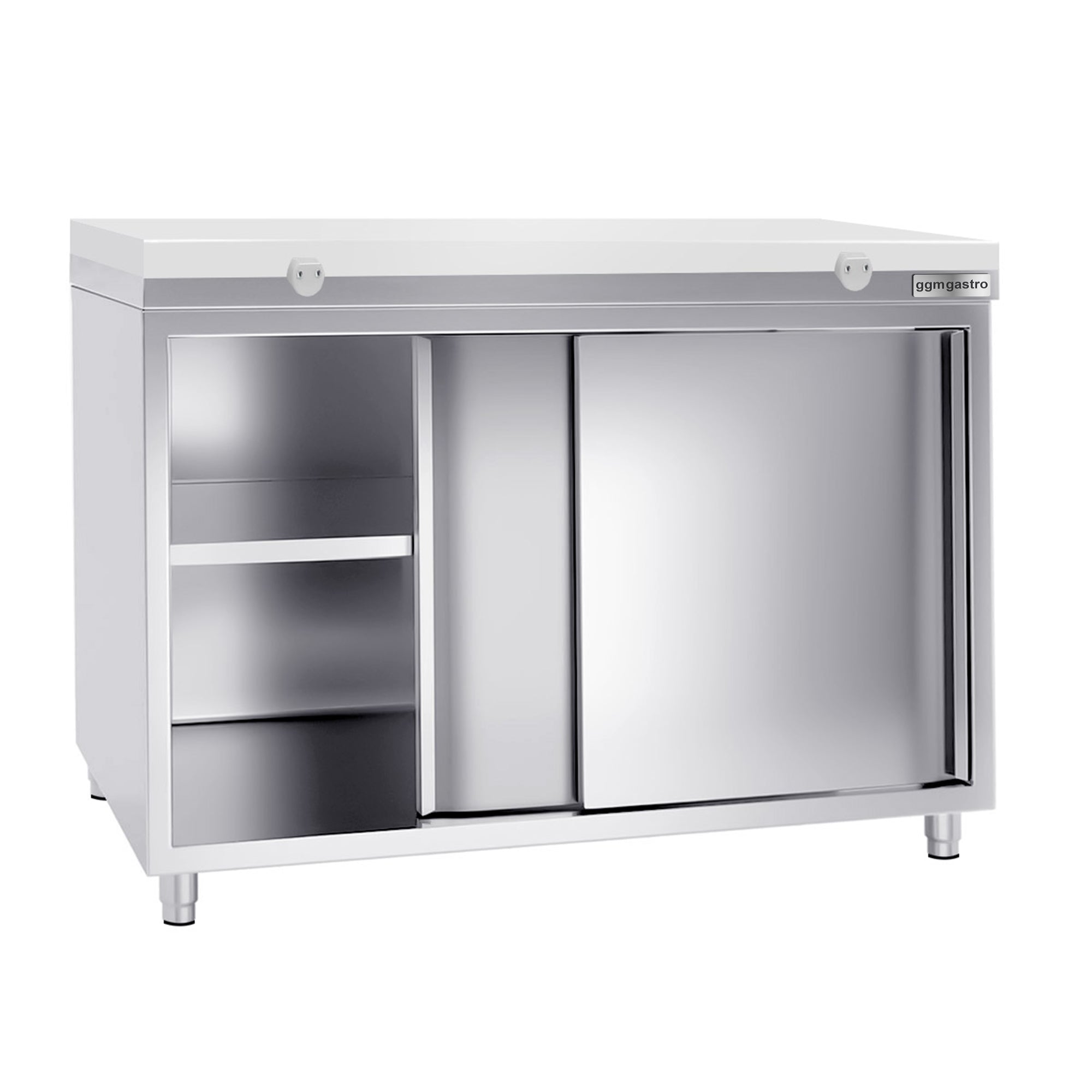 PREMIUM stainless steel work cabinet - 1.2 m - with sliding door - incl. cutting board in white