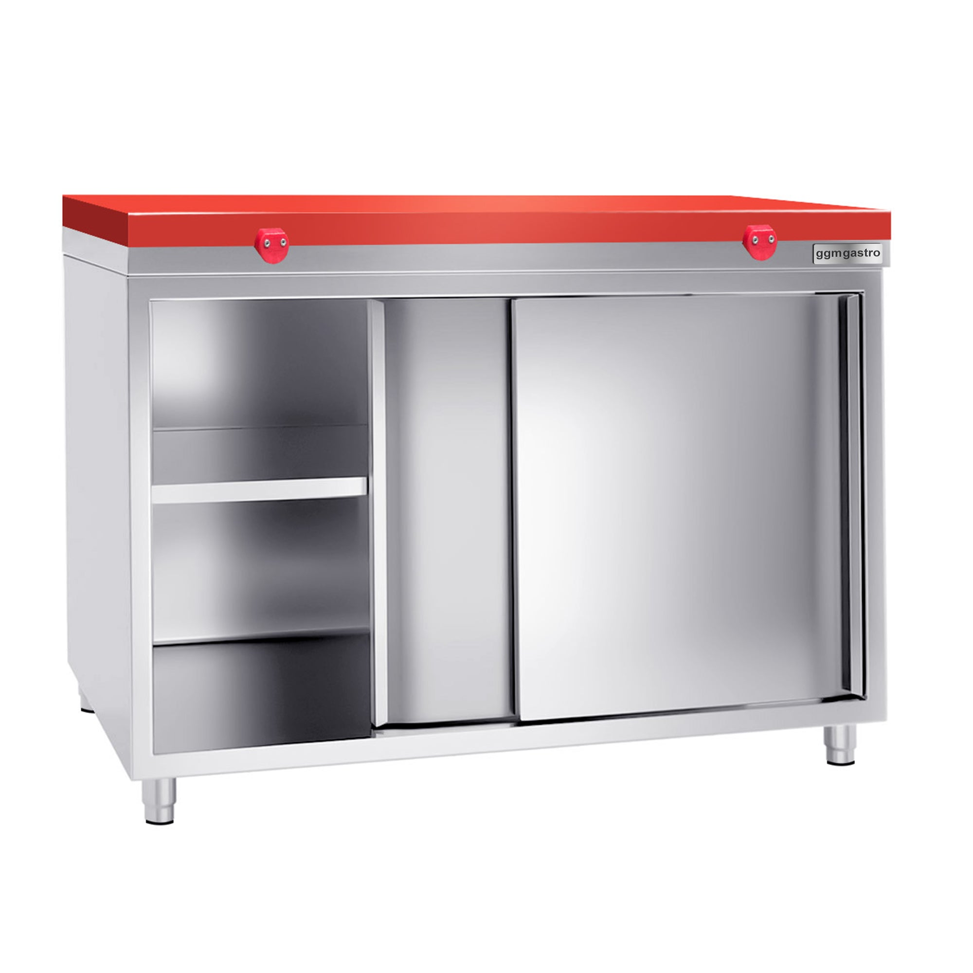 PREMIUM stainless steel work cabinet - 1.2 m - with sliding door - including cutting board in red