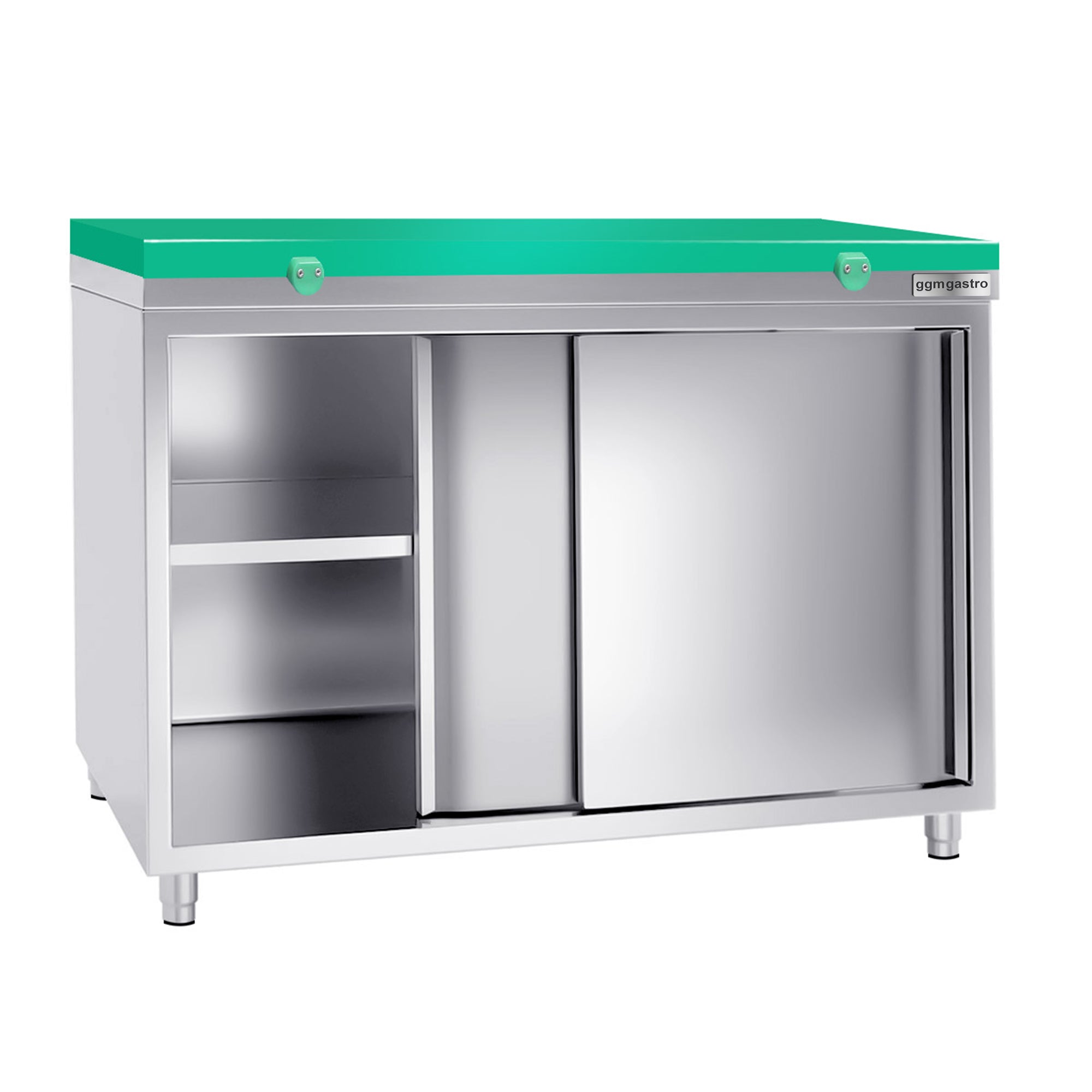 PREMIUM stainless steel work cabinet - 1.2 m - with sliding door - including cutting board in green