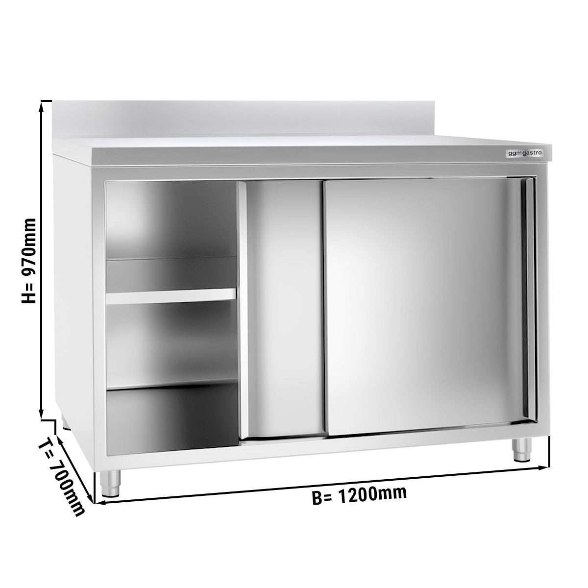 Work cabinet in stainless steel ECO - 1.2 m - with sliding door and back