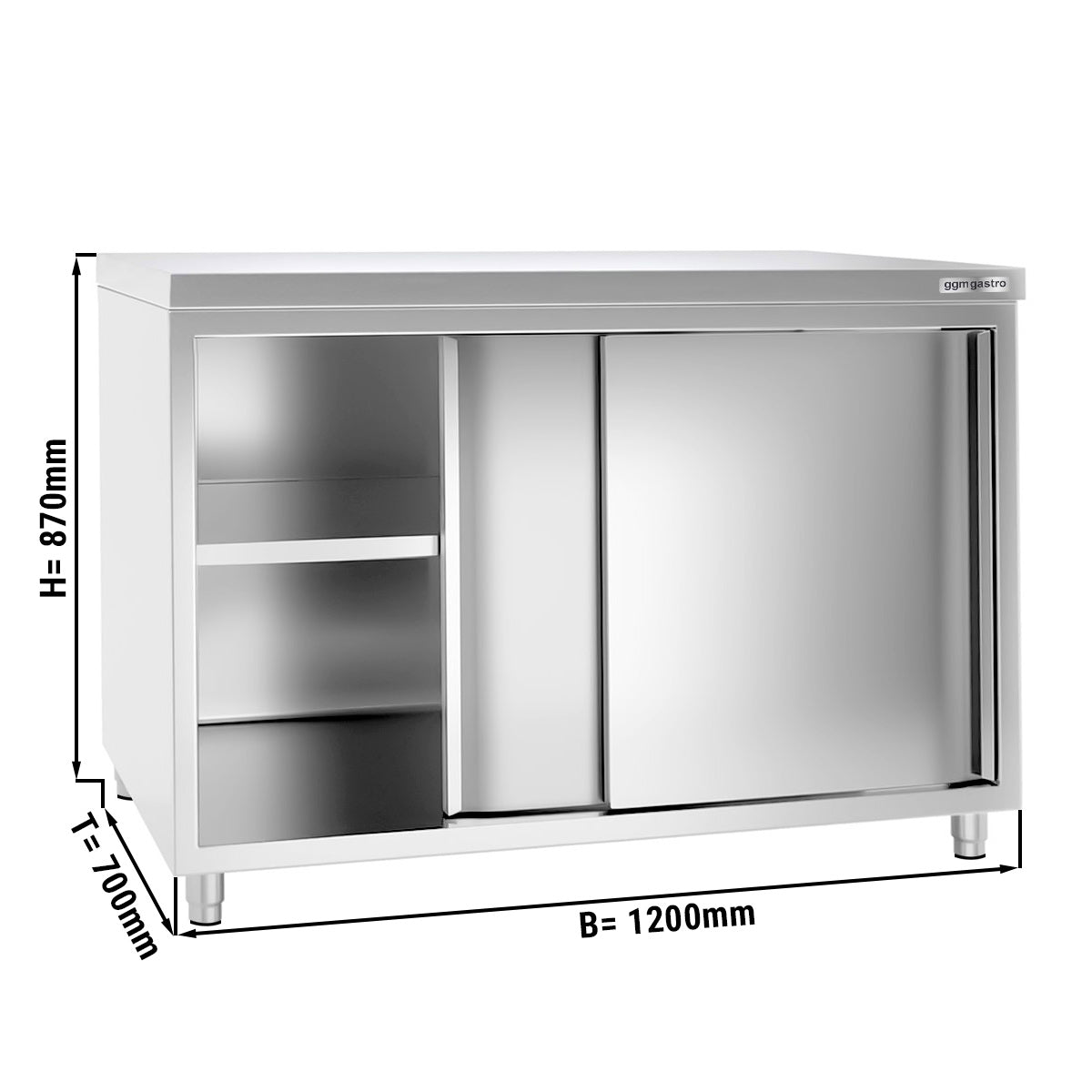 Work cabinet in stainless steel ECO - 1.2 m - with sliding door