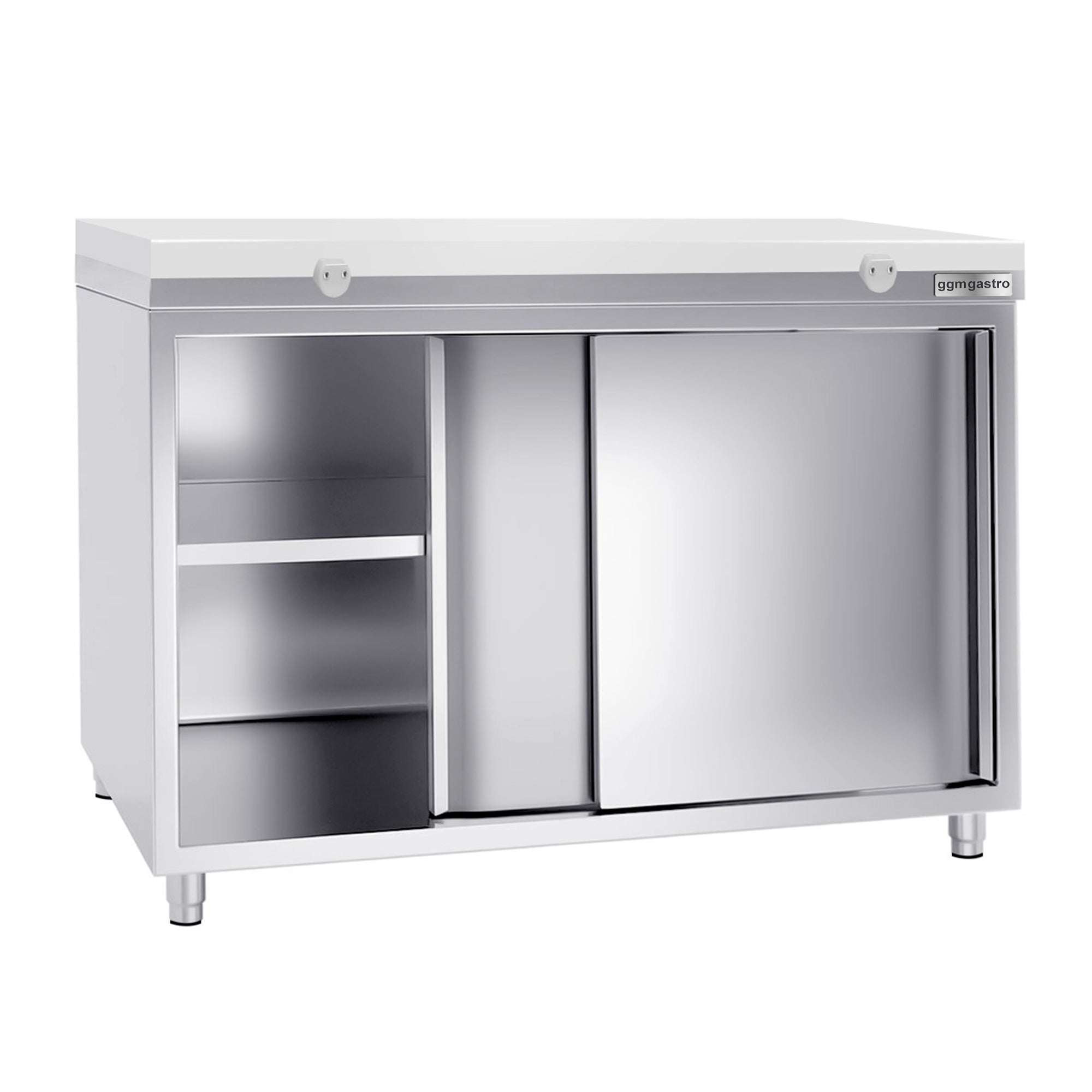 PREMIUM stainless steel work cabinet - 1.4 m - with sliding door - incl. cutting board in white