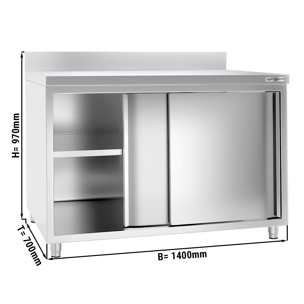 Work cabinet in stainless steel ECO - 1.4 m - with sliding door and back