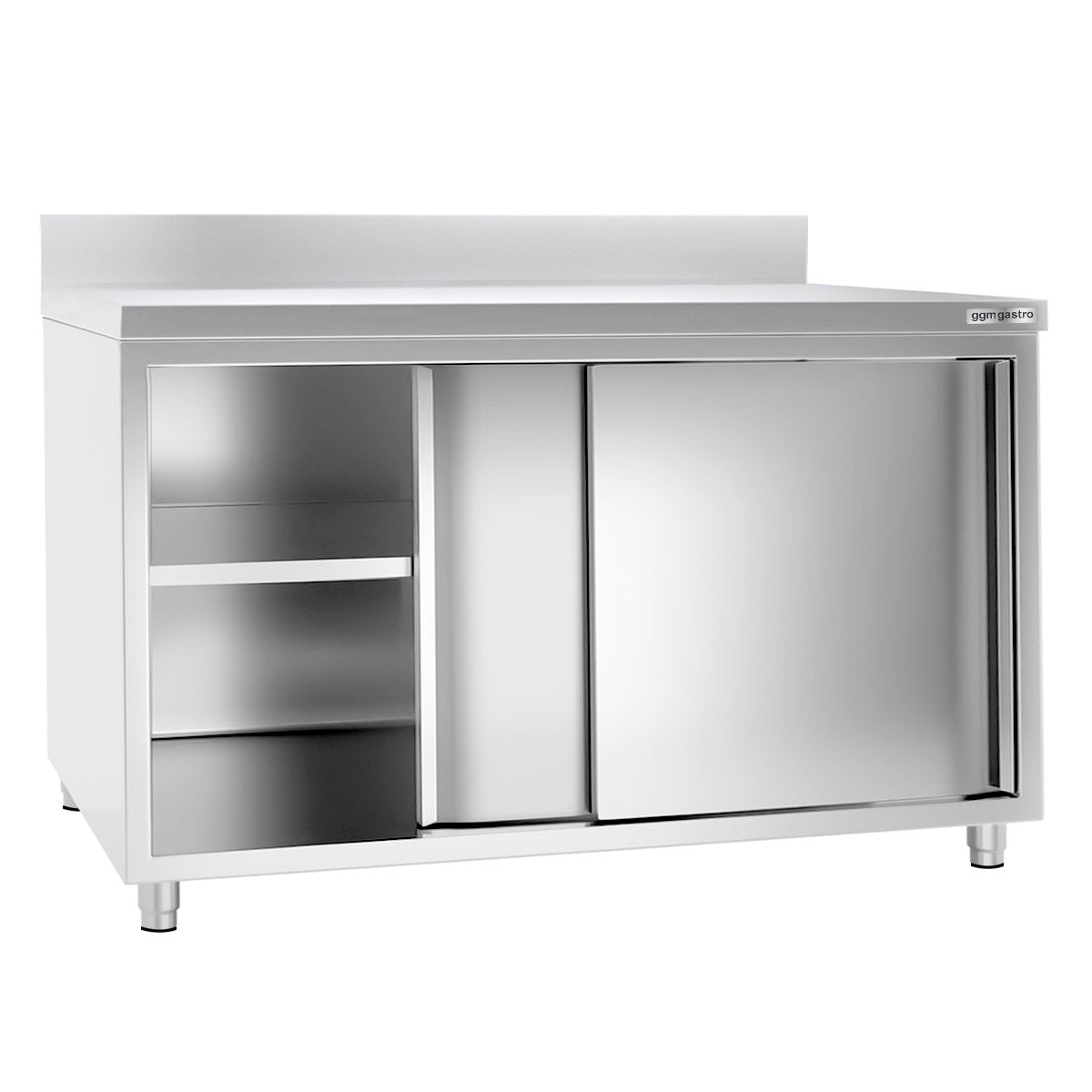 Work cabinet in stainless steel ECO - 1.6 m - with sliding door and back