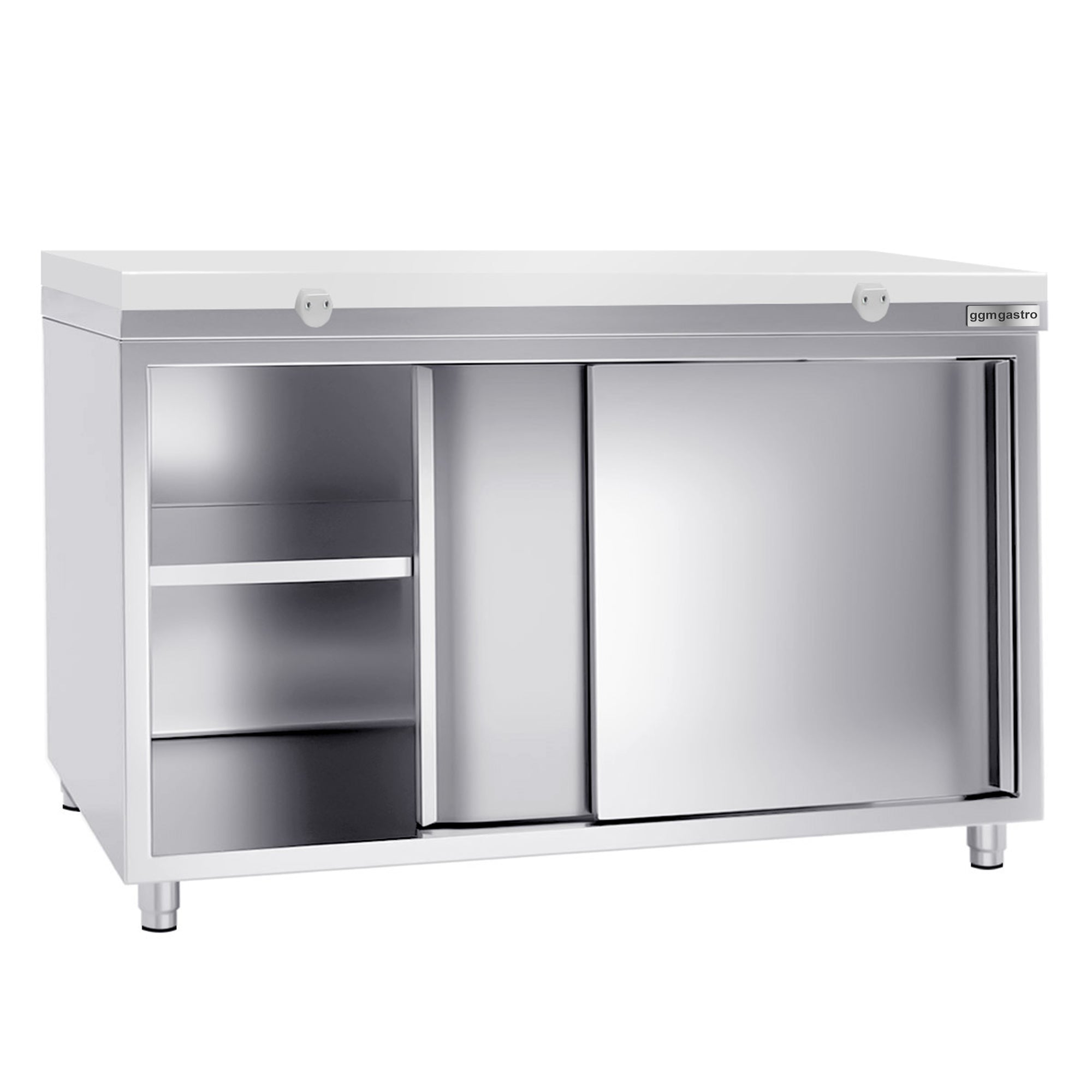 PREMIUM stainless steel work cabinet - 1.6 m - with sliding door - incl. cutting board in white