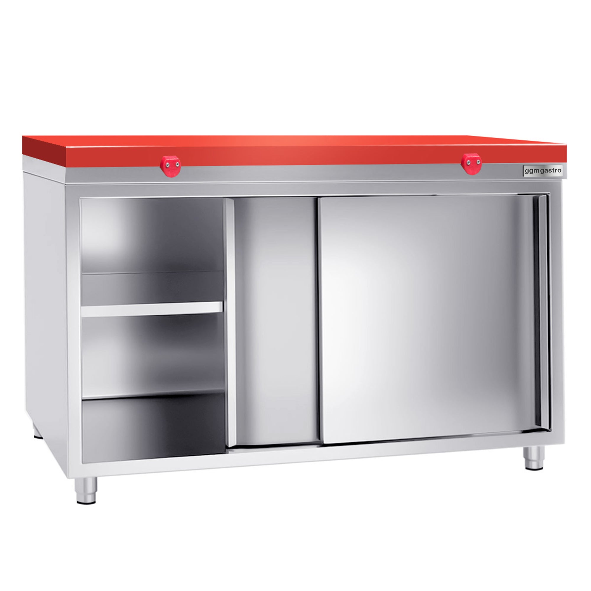 PREMIUM stainless steel work cabinet - 1.8 m - with sliding door - including cutting board in red