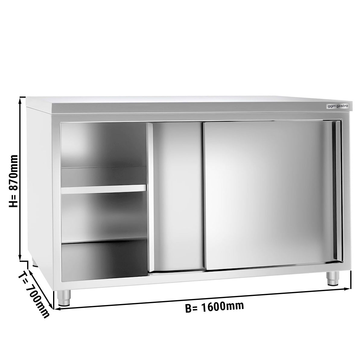 Work cabinet in stainless steel ECO - 1.6 m - with sliding door