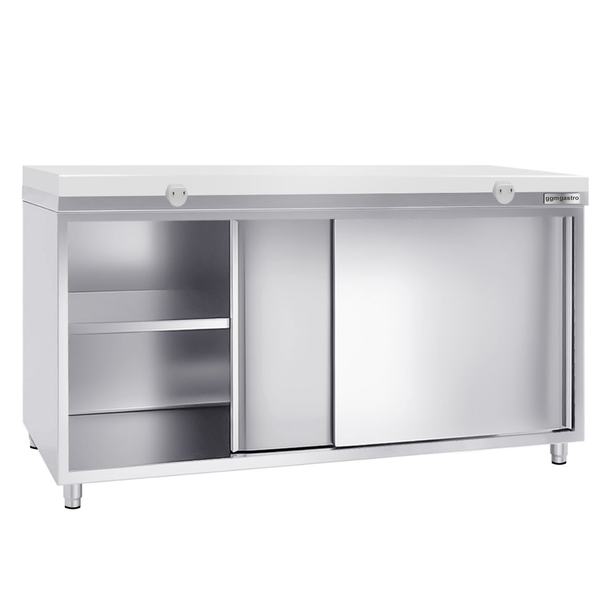 PREMIUM stainless steel work cabinet - 1.8 m - with sliding door - incl. cutting board in white