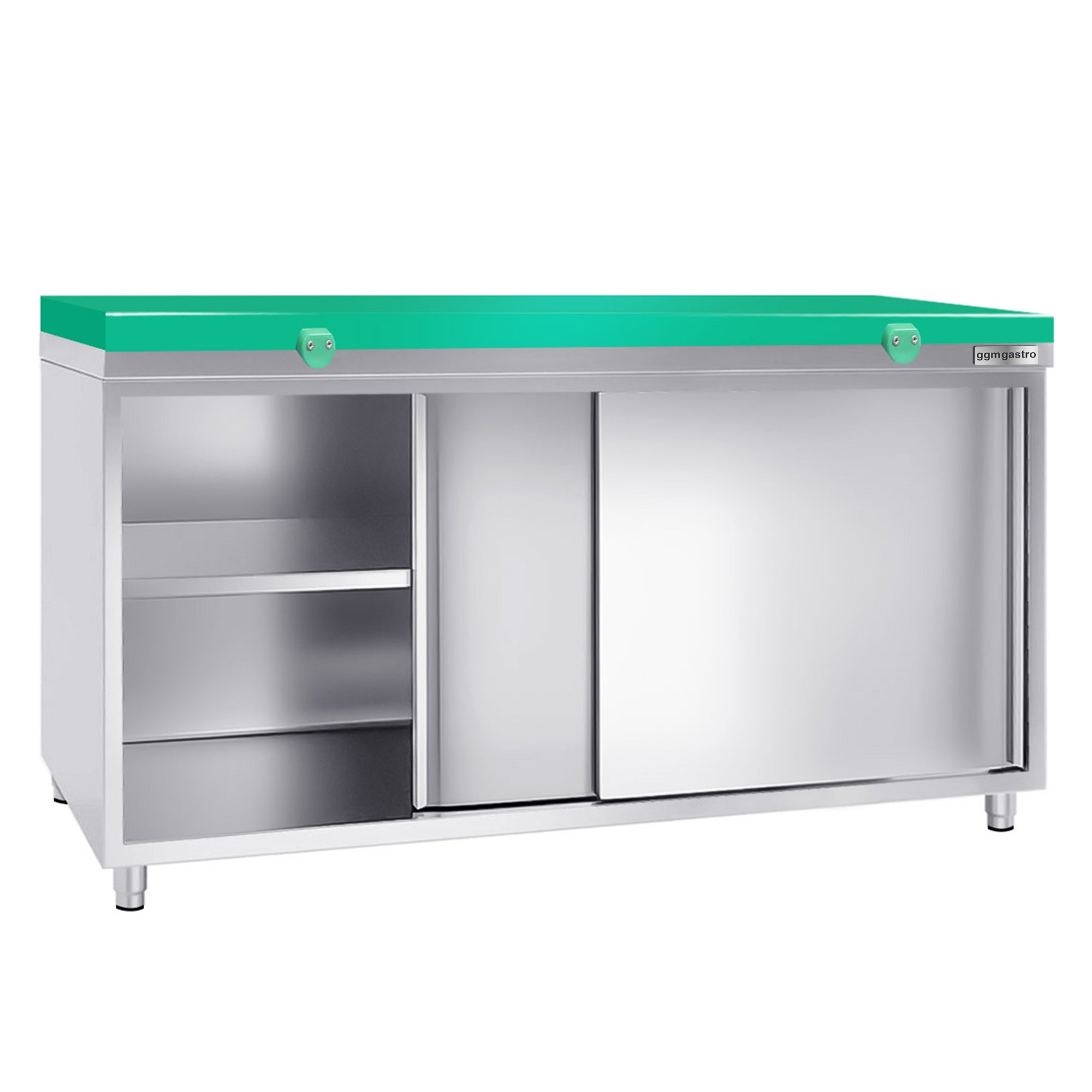 PREMIUM stainless steel work cabinet - 1.8 m - with sliding door - including cutting board in green