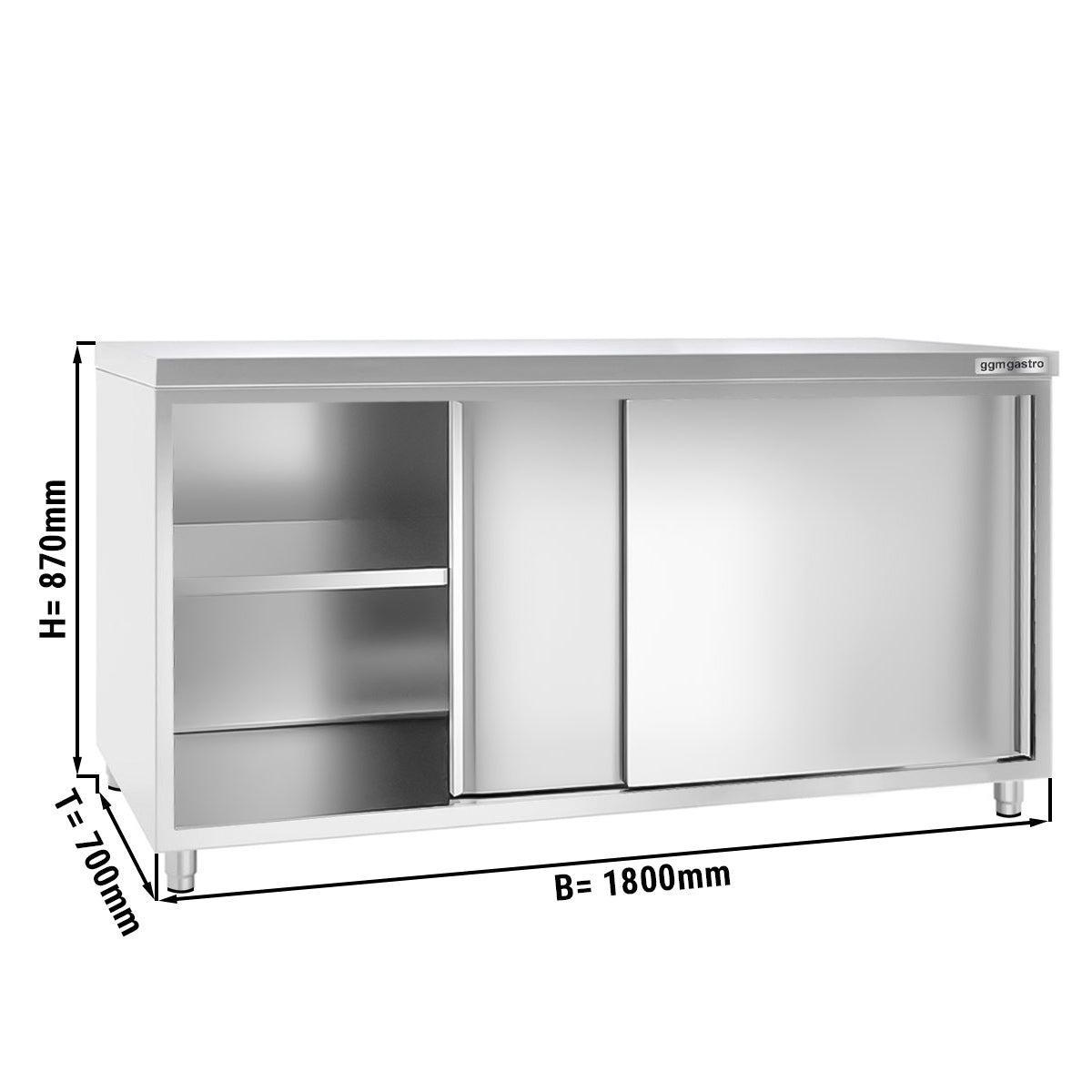 Work cabinet in stainless steel ECO - 1.8 m - with sliding door