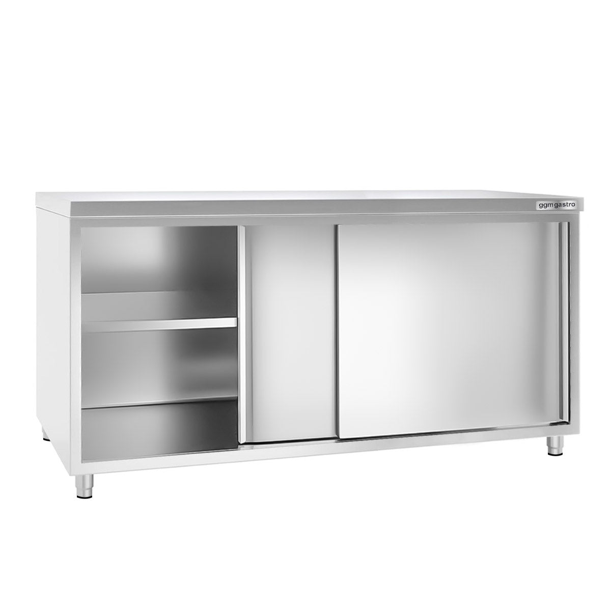 Stainless steel work cabinet - 2.0 m - with sliding door