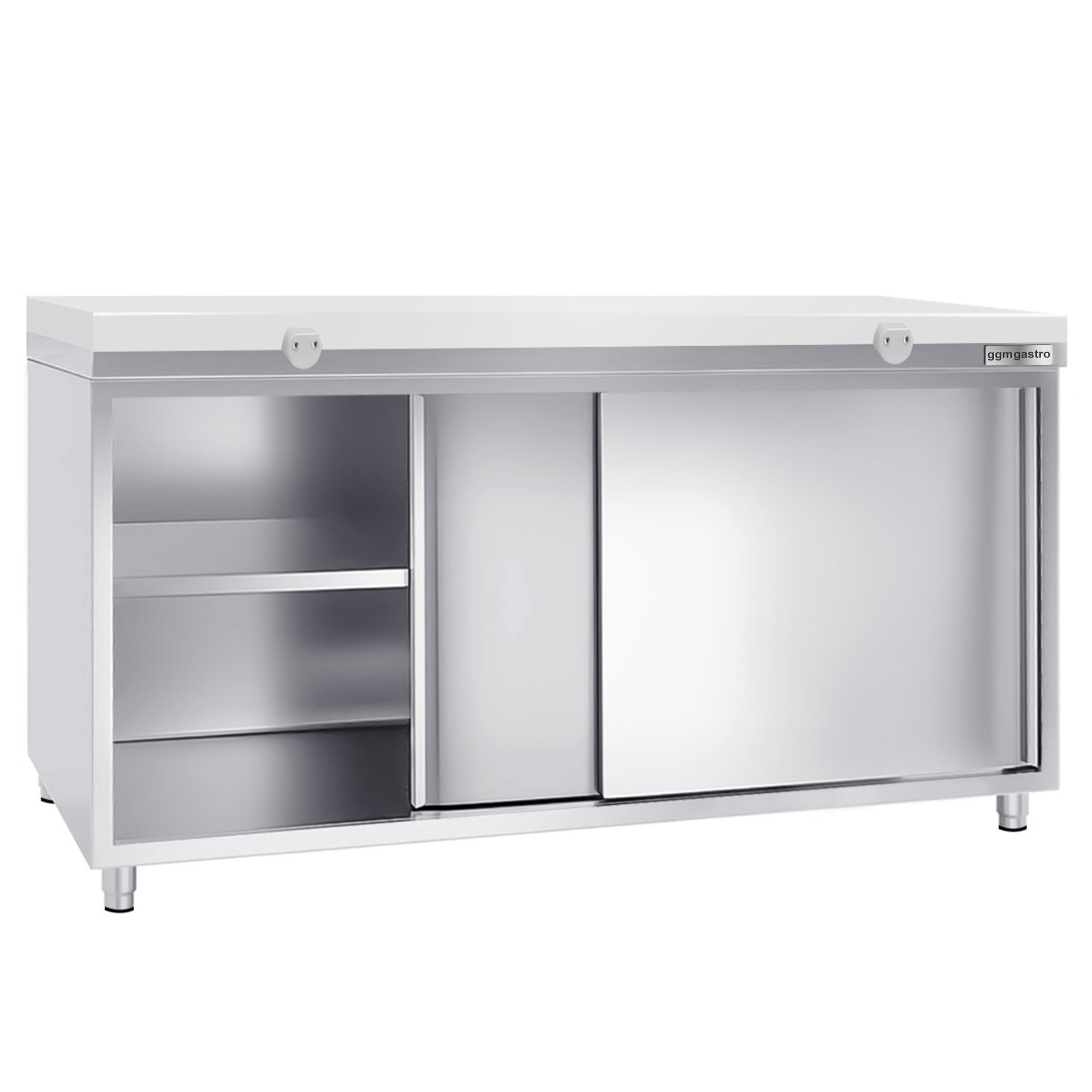 Work cabinet in stainless steel PREMIUM - 2.0 m - with sliding door - incl. cutting board in white