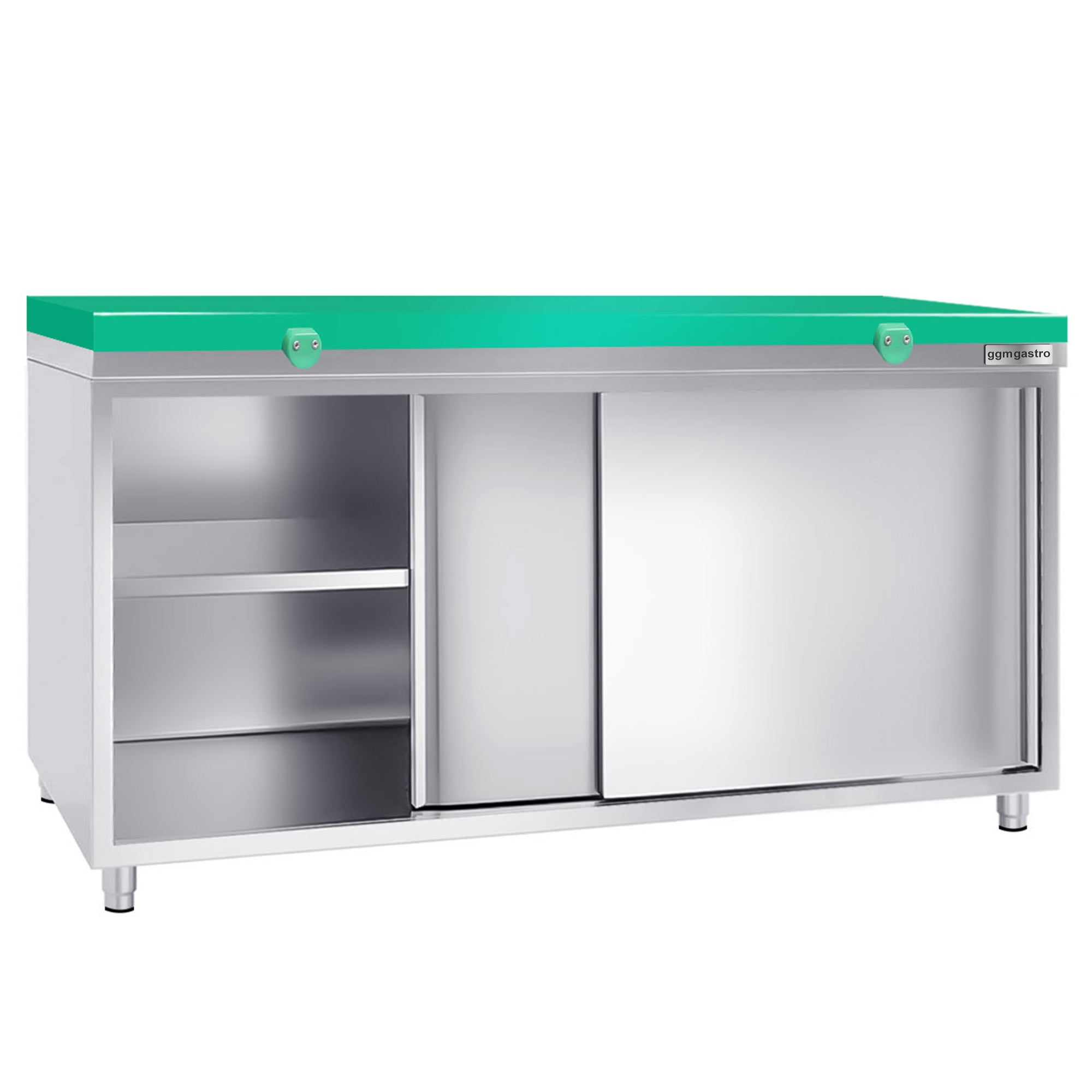 PREMIUM stainless steel work cabinet - 2.0 m - with sliding door - including cutting board in green