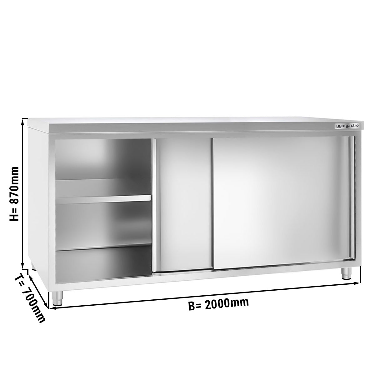 Work cabinet in stainless steel ECO - 2.0 m - with sliding door