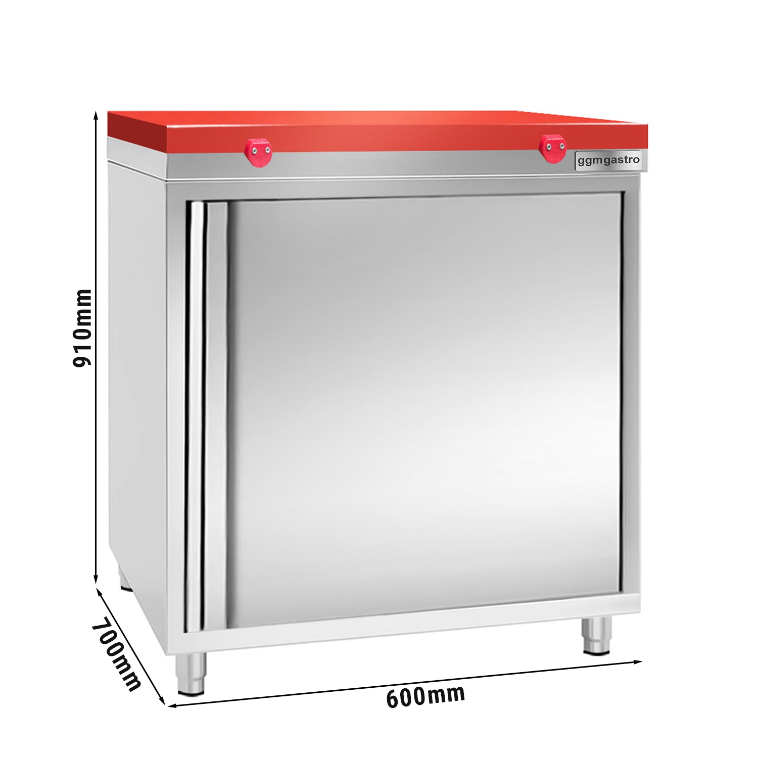 PREMIUM stainless steel work cabinet - 0.6 m - with hinged door - incl. cutting board in red