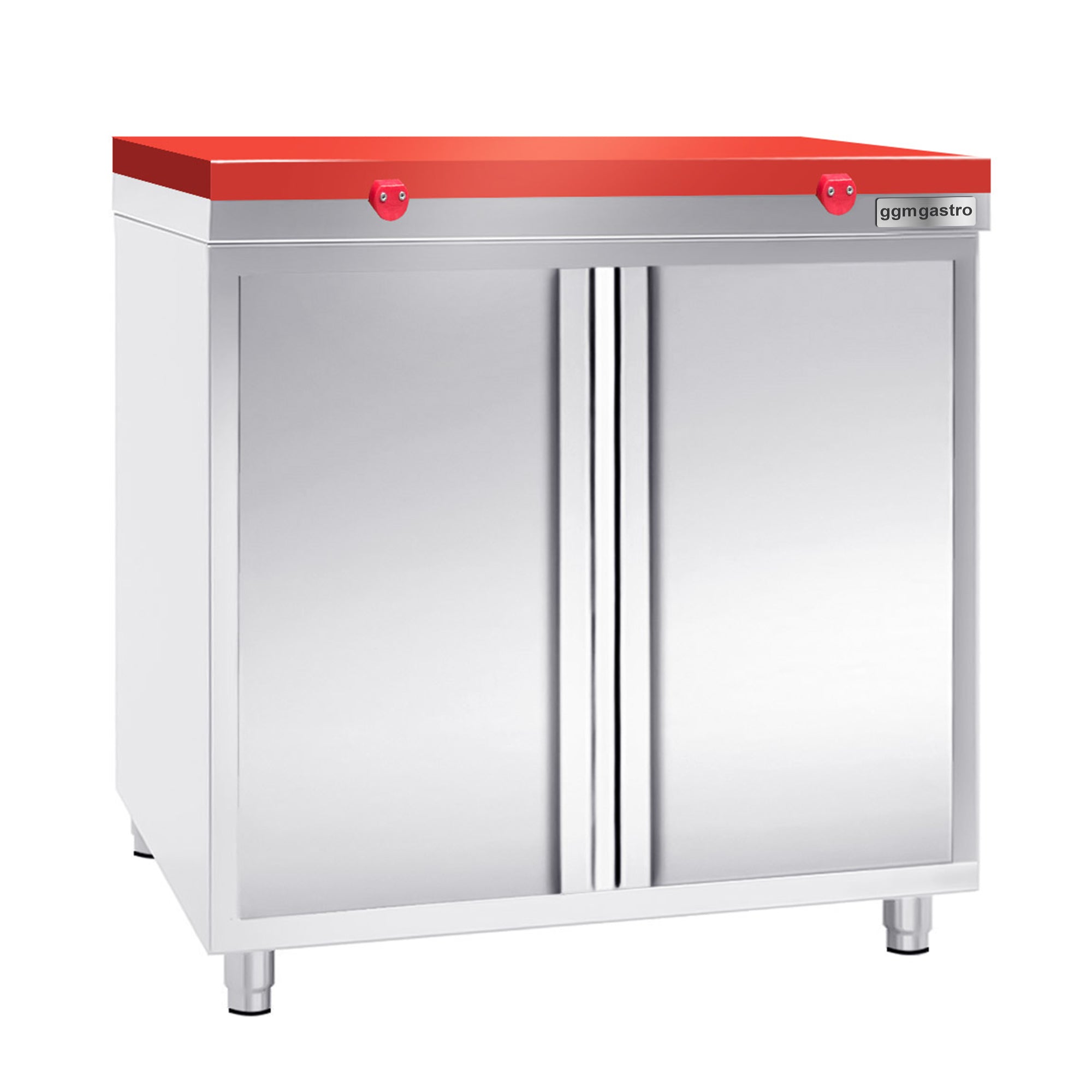 Work cabinet in stainless steel PREMIUM - 0.8 m - with hinged door - including cutting board in red