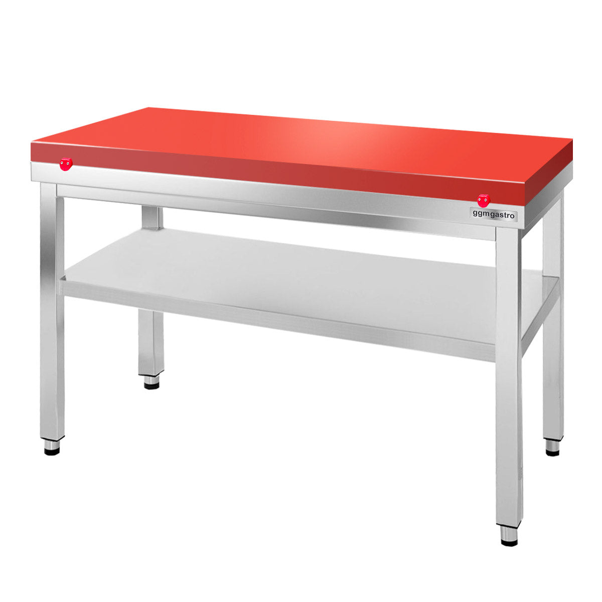 PREMIUM stainless steel work table - 1.4 m - with base - incl. cutting board in red