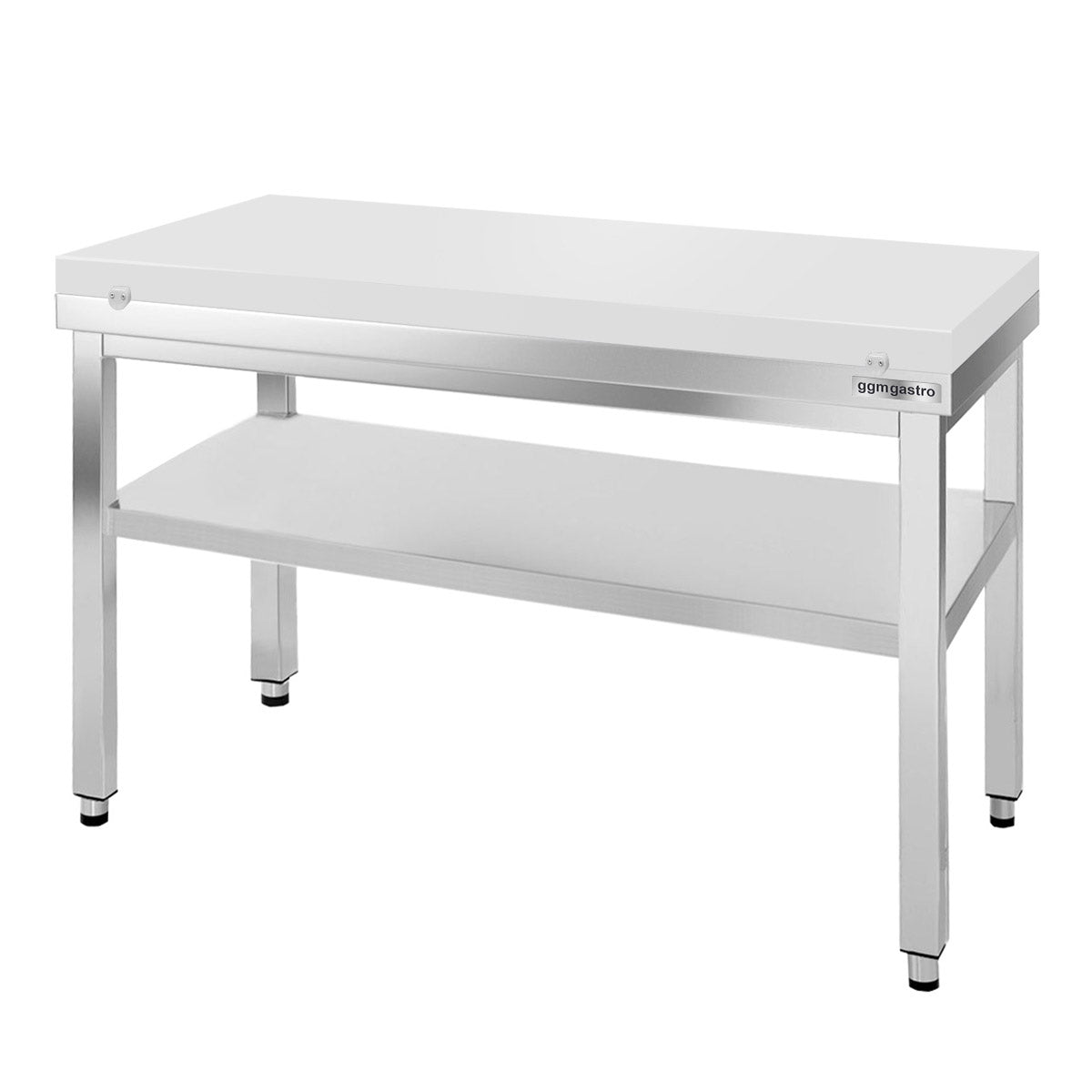 PREMIUM stainless steel work table - 1.2 m - with base board - including cutting board in white