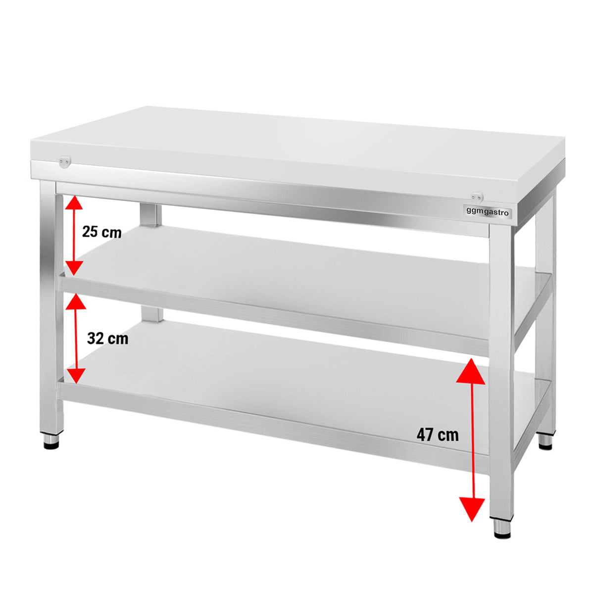 PREMIUM stainless steel work table - 1.0 m - with base - incl. cutting board in white