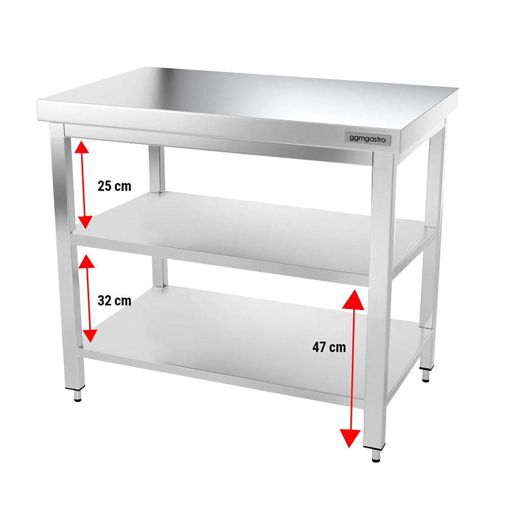 Работна маса PREMIUM от неръждаема стомана 1,0 м - с долен рафт