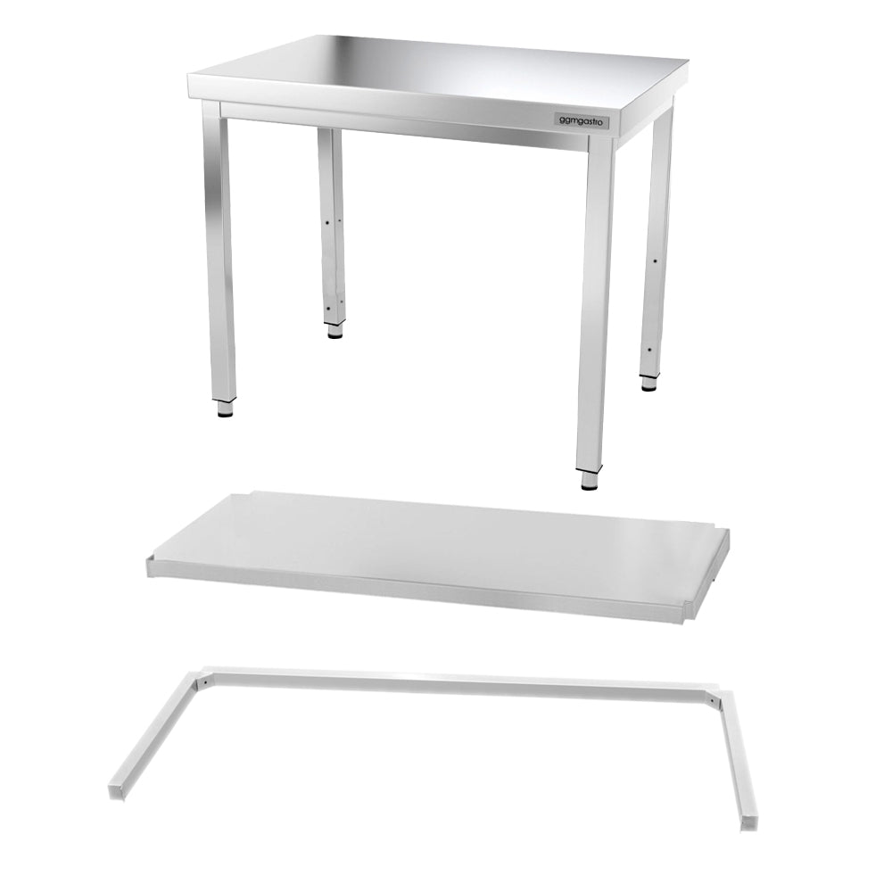 PREMIUM stainless steel work table - 1.0 m - with floor and base