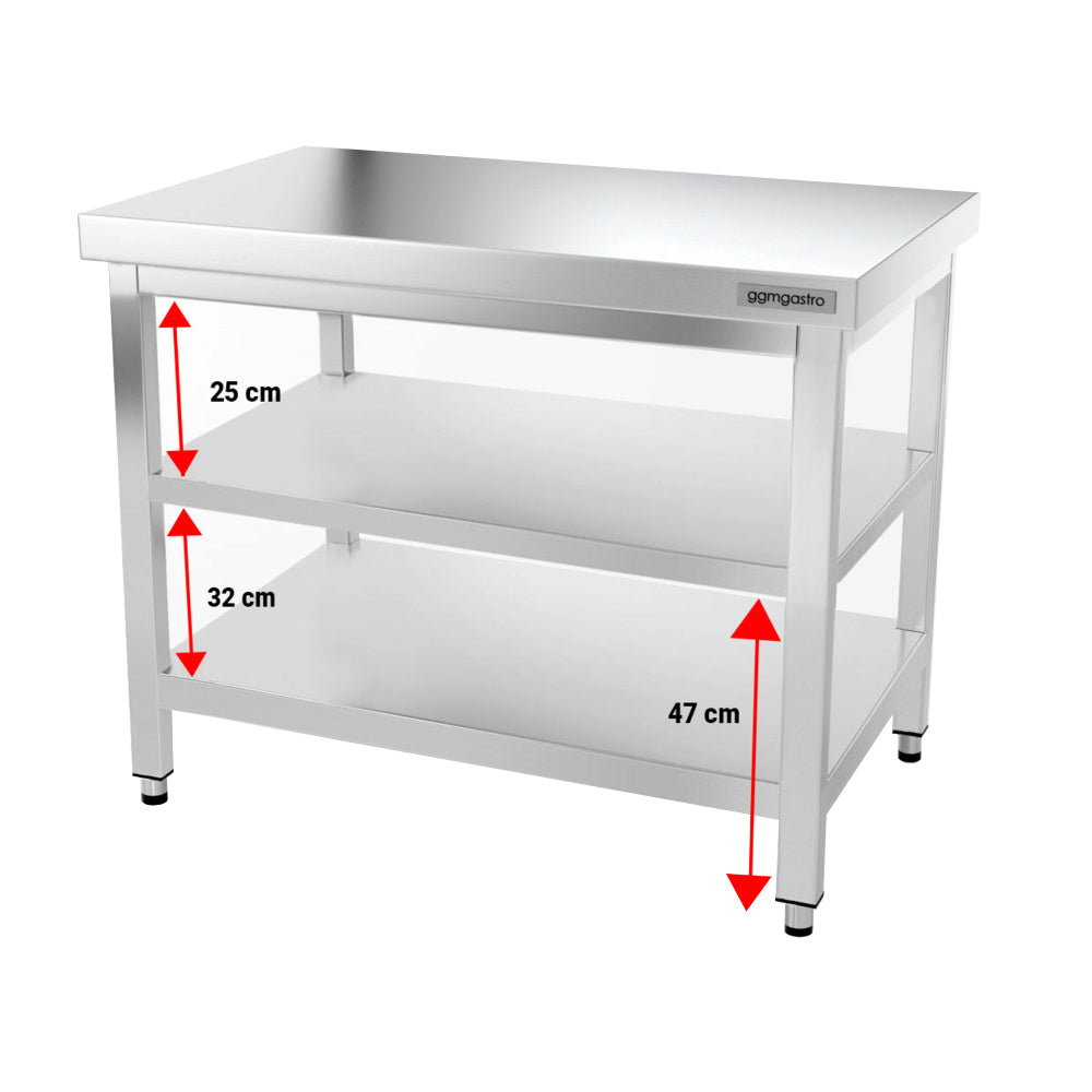 PREMIUM stainless steel work table - 1.0 m - with floor and base