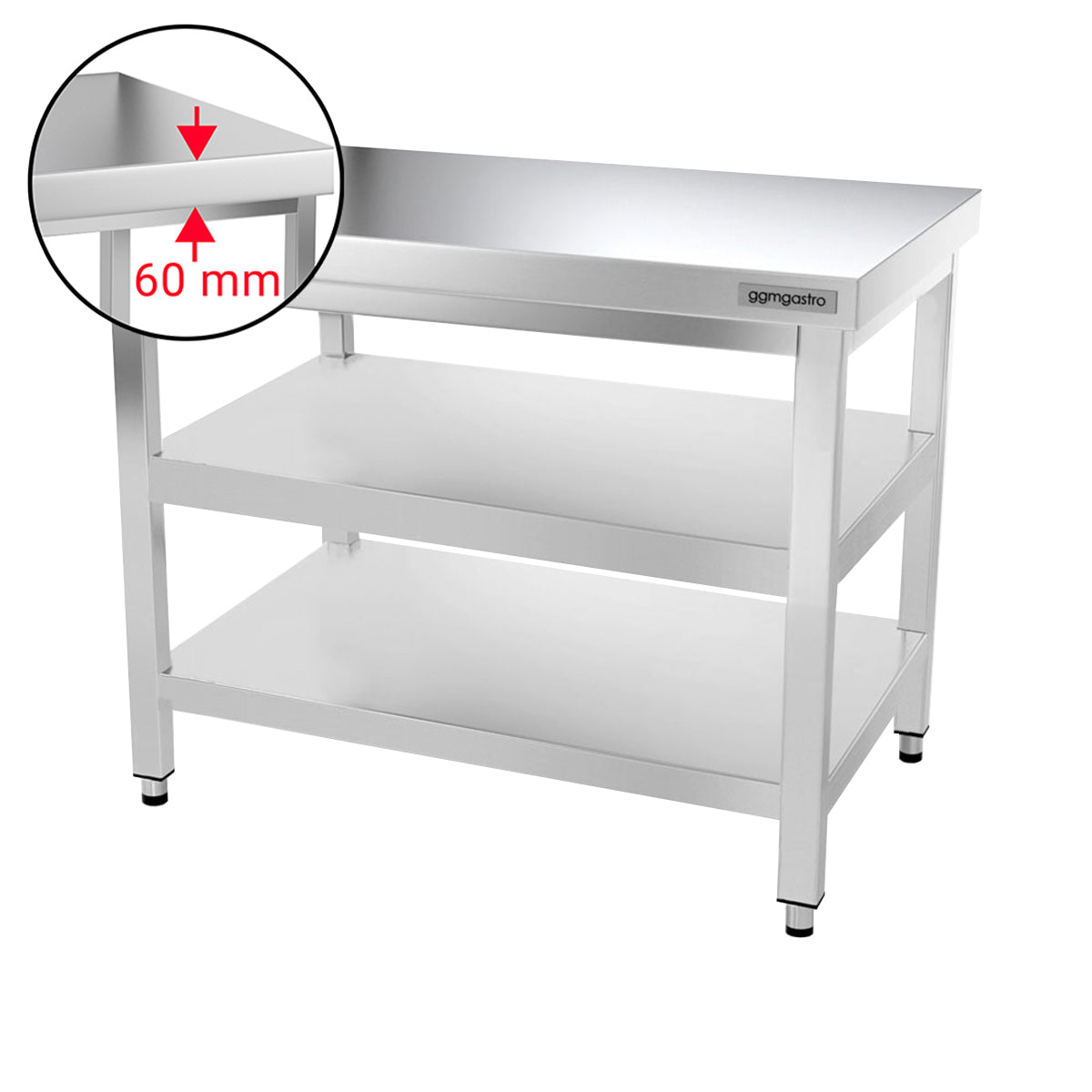 PREMIUM stainless steel work table - 1.0 m - with main shelf and intermediate shelf